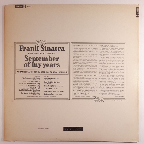 Frank Sinatra - September Of My Years - Vinyl LP Record - Picture 2 of 4